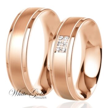 Matt-fényes rozé arany karikagyűrű pár négyzetes elrendezésű kövekkel