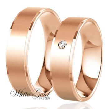 Matt-fényes rozé arany karikagyűrű pár egy kővel