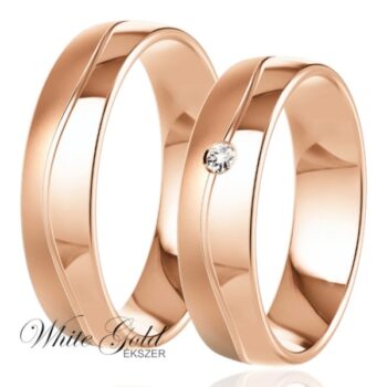 Matt-fényes rozé arany karikagyűrű pár egy kővel