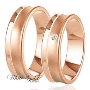 Homorú rozé arany karikagyűrű pár egy kővel