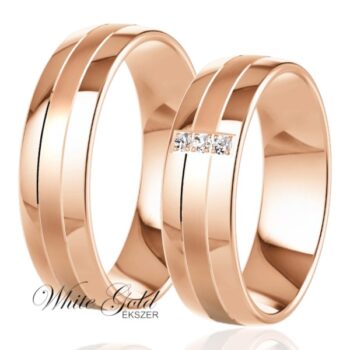 Rozé arany karikagyűrű pár sorköves női gyűrűvel
