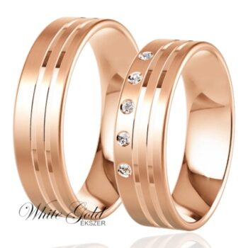 Rozé arany karikagyűrű pár gyémántvésett díszítéssel