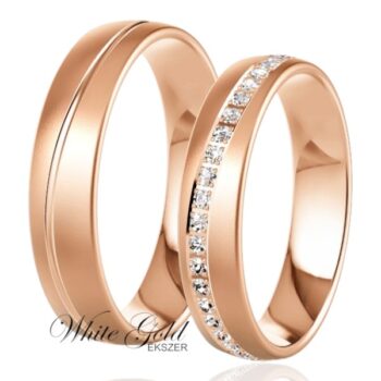 Rozé arany karikagyűrű pár sorköves női gyűrűvel