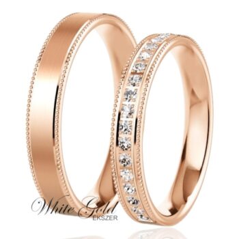 Rozé arany karikagyűrű pár gyöngyözött peremmel