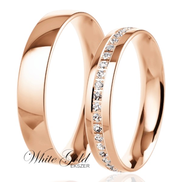 roze-arany-karikagyuru (46) Rozé arany karikagyűrű pár sorköves női gyűrűvel