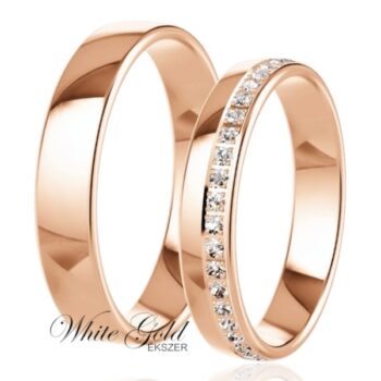 Rozé arany karikagyűrű pár sorköves női gyűrűvel