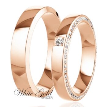 Rozé arany karikagyűrű pár finom kősorral
