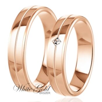 Rozé arany karikagyűrű pár gyémántvéséses vonallal