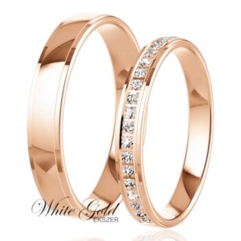 Rozé arany karikagyűrű pár sorköves női gyűrűvel