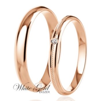 Rozé arany karikagyűrű pár gyöngyözött véséssel