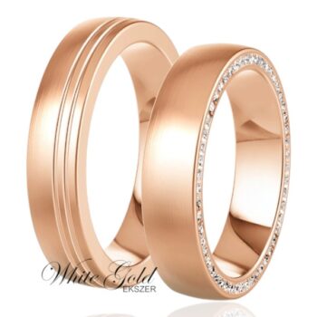 Rozé arany karikagyűrű pár gyémántvéséssel