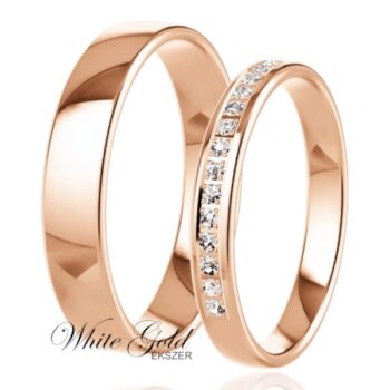 Rozé arany karikagyűrű pár sorköves női gyűrűvel