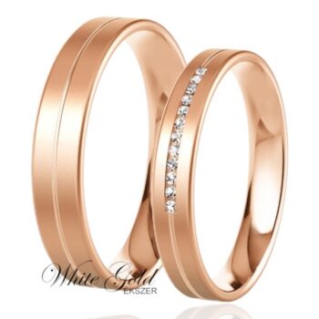 Rozé arany karikagyűrű pár gyémántvéséssel