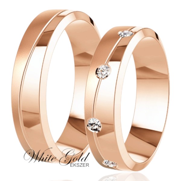 roze-arany-karikagyuru (67) Rozé arany karikagyűrű pár váltakozó méretű kövekkel