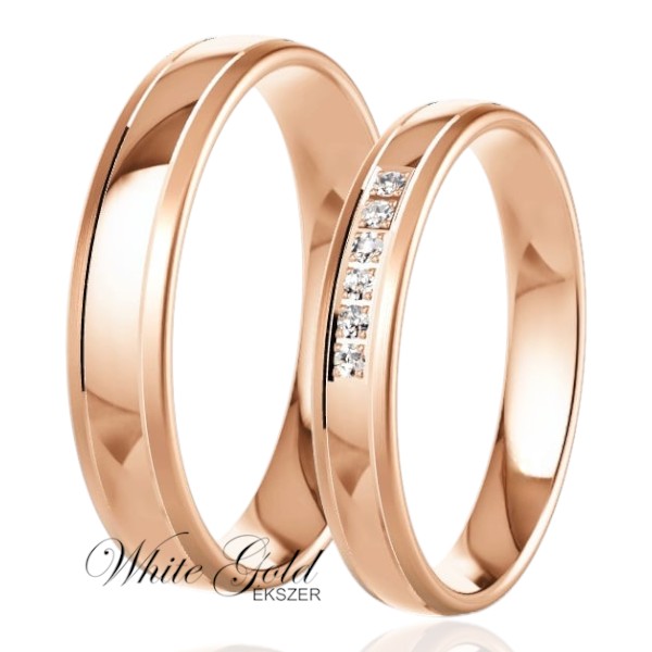 roze-arany-karikagyuru (73) Rozé arany karikagyűrű pár finom sorköves díszítéssel