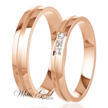 Rozé arany karikagyűrű pár gyémántvésésű vonallal