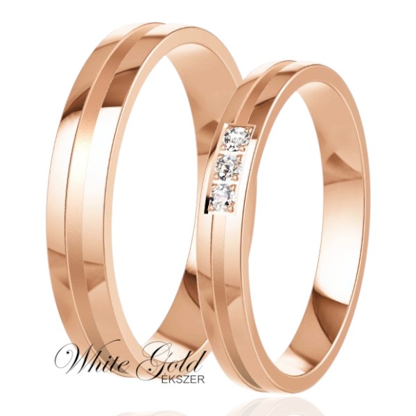 roze-arany-karikagyuru (75) Rozé arany karikagyűrű pár gyémántvésésű vonallal