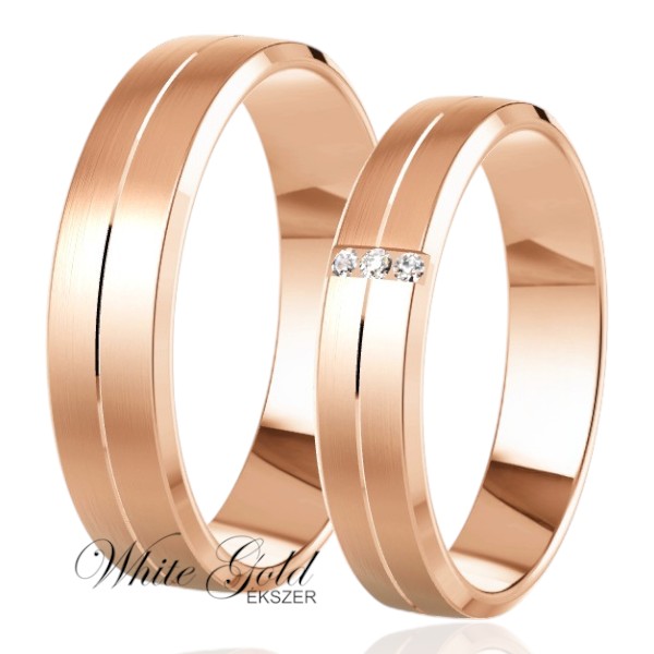 roze-arany-karikagyuru (80) Rozé arany karikagyűrű pár finom gyémántvésésű vonallal