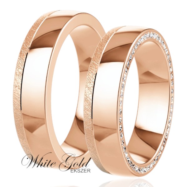 roze-arany-karikagyuru (81) Rozé arany karikagyűrű pár finom kontrasztos felülettel