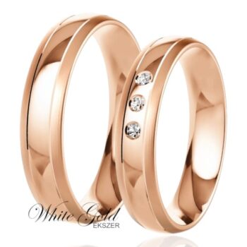 Rozé arany karikagyűrű pár letisztult gyémántvéséssel