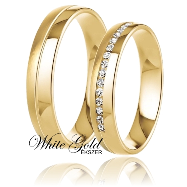 sarga_arany_karikagyuru_117 árga arany karikagyűrű pár elegáns sorköves női gyűrűvel
