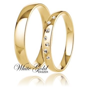 sarga_arany_karikagyuru_118 Sárga arany karikagyűrű pár váltakozó méretű kövekkel díszített női gyűrűvel