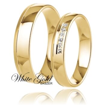 Visszafogottan elegáns sárga arany karikagyűrű pár, vékony vonalperemmel és fényes felülettel.