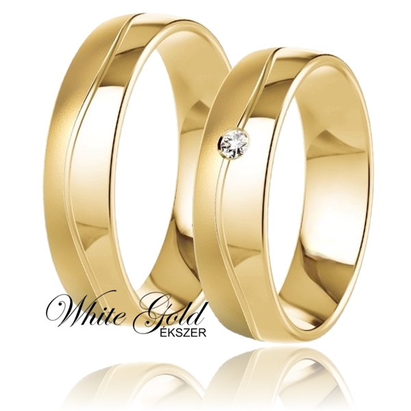 sarga_arany_karikagyuru_42 Modern, ívelt vonalvezetésű sárga arany karikagyűrű pár, matt-fényes felületű kidolgozással
