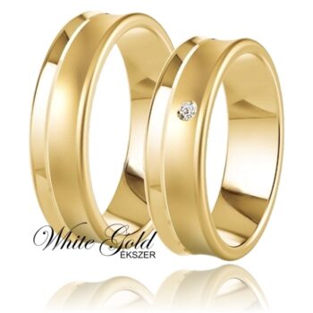 Homorú profilú, matt-fényes kombinált felületű sárga arany karikagyűrű pár
