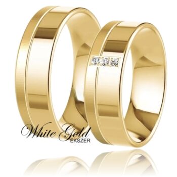 Lapos profilú, fényes-matt kombinált sárga arany karikagyűrű pár