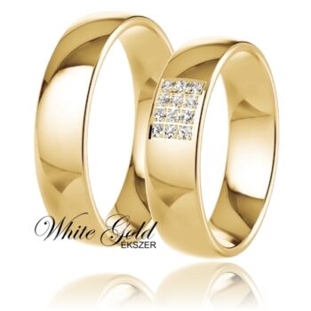 Enyhén domború profilú sárga arany karikagyűrű pár,