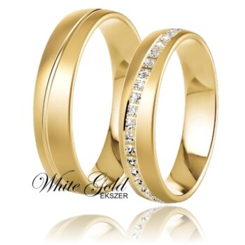 Matt-fényes felületű, enyhén domború sárga arany karikagyűrű pár