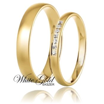 Finoman mattított, enyhén domború sárga arany karikagyűrű pár