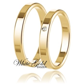 Lapos felületű, egyköves sárga arany karikagyűrű pár