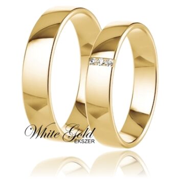 Sárga arany karikagyűrű pár, háromköves női gyűrűvel