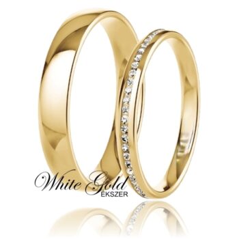 Sárga arany karikagyűrű pár, köves női gyűrűvel
