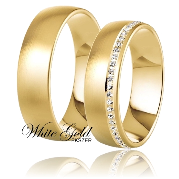 sarga_arany_karikagyuru_58 Sárga arany karikagyűrű pár, sorban köves női gyűrűvel