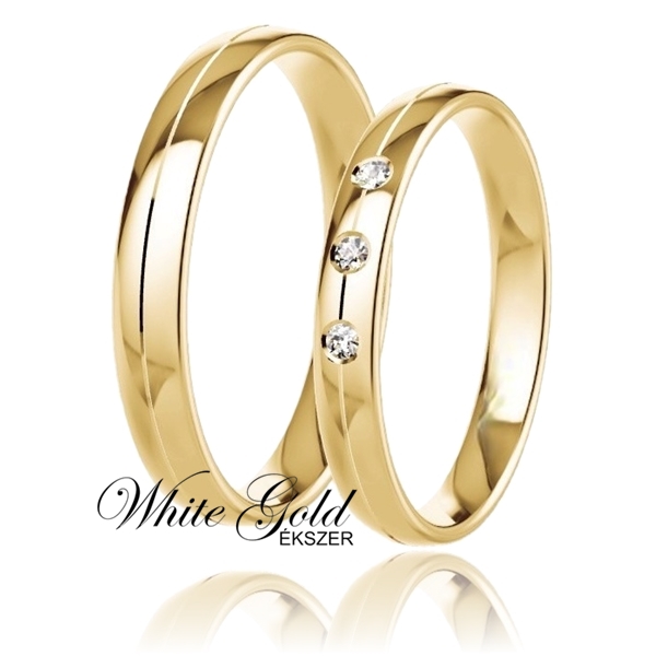 sarga_arany_karikagyuru_70 Sárga arany karikagyűrű pár három kővel, finom véséssel