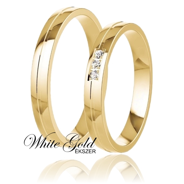 sarga_arany_karikagyuru_75 Sárga arany karikagyűrű pár véséssel, három kővel