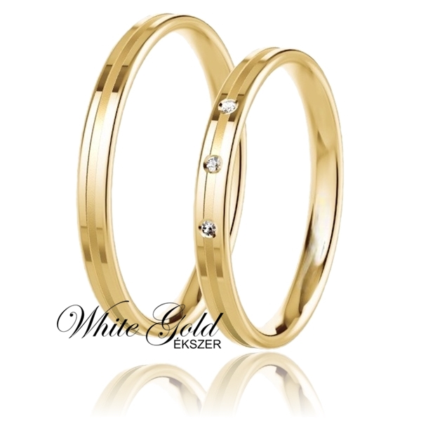 sarga_arany_karikagyuru_76 Sárga arany karikagyűrű pár véséssel, három kővel