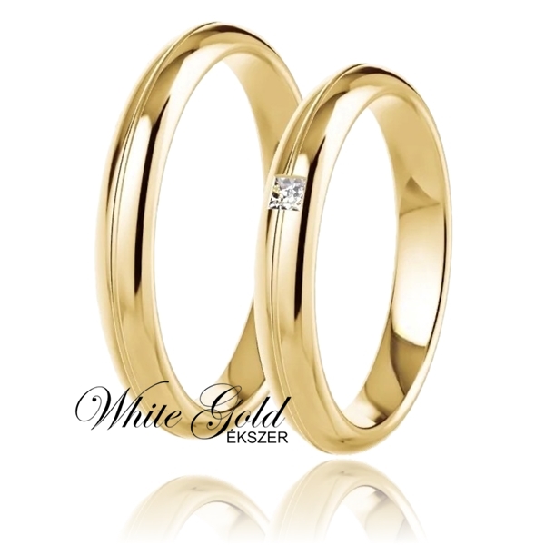 sarga_arany_karikagyuru_79 Sárga arany karikagyűrű pár enyhén domború profillal, egy kővel