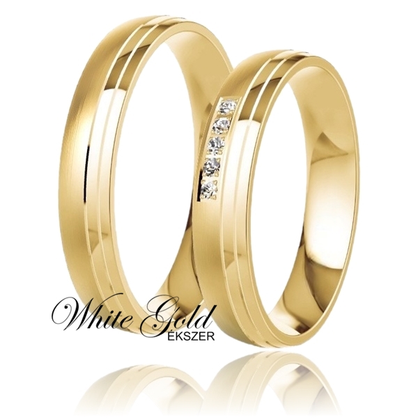 sarga_arany_karikagyuru_80 Sárga arany karikagyűrű pár dupla véséssel, öt kővel