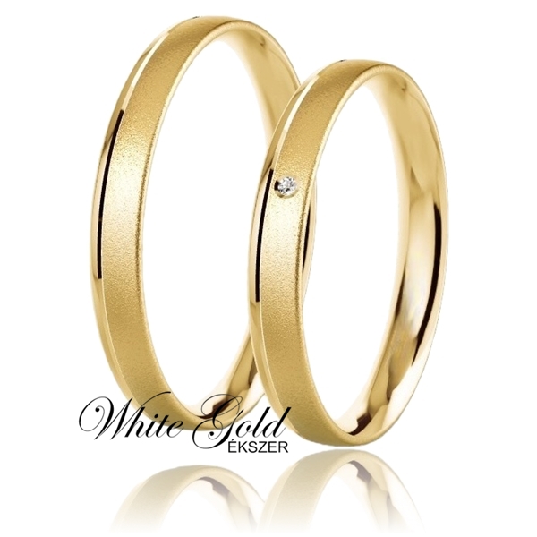 sarga_arany_karikagyuru_87 Sárga arany karikagyűrű pár selyemfényű felülettel és egy kővel