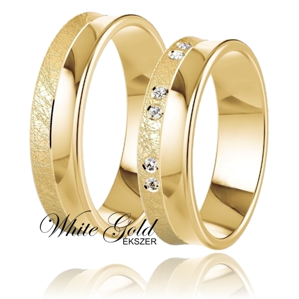 sarga_arany_karikagyuru_89 Sárga arany karikagyűrű pár homorú profillal és sorköves díszítéssel