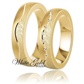 sarga_arany_karikagyuru_98 Sárga arany karikagyűrű pár hullámos jégkarc felülettel és sorköves díszítéssel