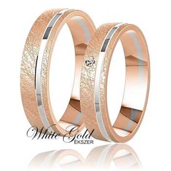 tobbszinu_arany_karikagyuru_20 Rozé és fehér arany karikagyűrű pár jégkarc felülettel és egy kővel