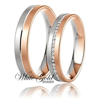 tobbszinu_arany_karikagyuru_22 Rozé és fehér arany karikagyűrű pár sorköves díszítéssel