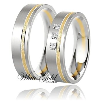 tobbszinu_arany_karikagyuru_23 Sárga és fehér arany karikagyűrű pár lapos profillal és három kővel