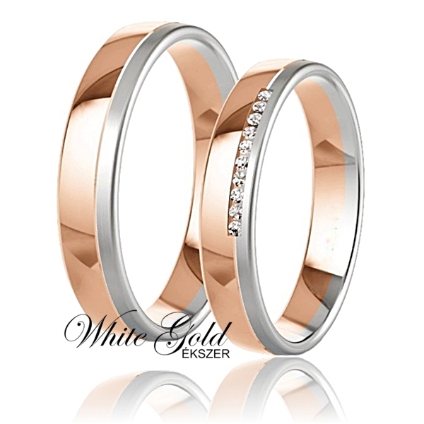 tobbszinu_arany_karikagyuru_33 Rozé és fehér arany karikagyűrű pár sorköves női gyűrűvel