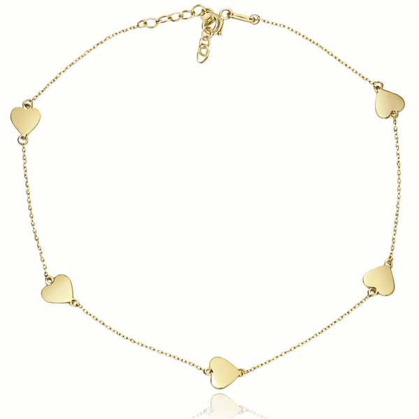 Sárga arany bokalánc szív motívumokkal